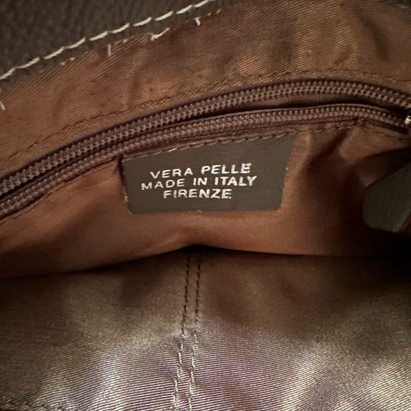 Vera Pelle Brown Leather Drawstring Shoulder Bag Made in Italy - Picture 3 of 3
